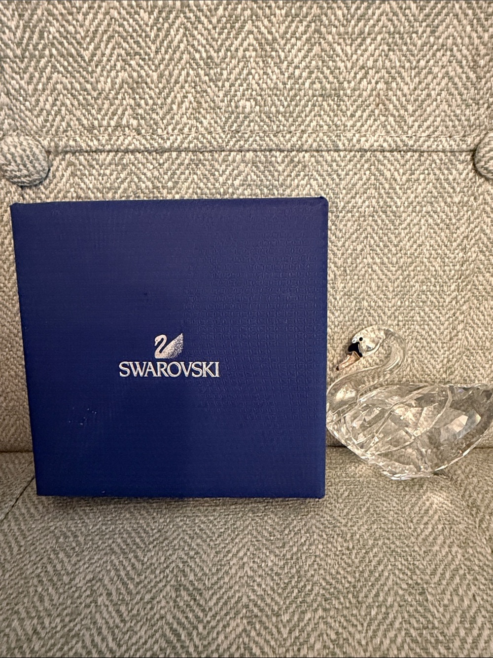 Swarovski Clear Crystal Swan Figurine with Blue Box Accent